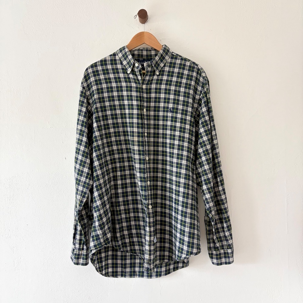Ralph Lauren Button Down Mens XL Green Plaid Long Sleeve Cotton Classic Shirt